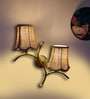 Dual wall mounted gold lamp with Vintage Beige Jute Shade