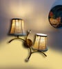 Dual wall mounted gold lamp with Vintage Beige Jute Shade