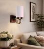 Grey Cotton Premium wall lamp with wood & metal frame and fabric shade. Ideal