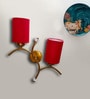 Dual wall mounted gold lamp with Red Cotton Shade