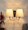 Dual Off White Cotton Wall Mounted Lamp with Steel Base