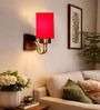 Red Cotton Modern wall lamp with wood & metal frame and fabric shade. Great