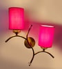 Dual wall mounted gold lamp with Red Cotton Shade