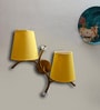 Dual wall mounted gold lamp with Yellow Cotton Shade