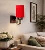 Red Cotton Modern wall lamp with wood & metal frame and fabric shade. Great