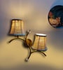Dual wall mounted gold lamp with Vintage Beige Jute Shade