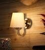 Off White Cotton Wall Mounted Lamp with Steel Base