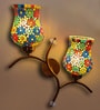 Dual wall mounted gold lamp with Multicolor Mosaic Glass