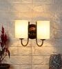 Dual Off White Cotton Wall Mounted Lamp with Steel Base