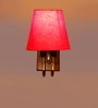 Designer Red Conical Fabric Shade Wall Lamp in Wood & Metal
