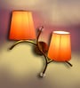 Dual wall mounted gold lamp with Orange Cotton Shade