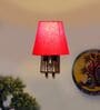 Designer Red Conical Fabric Shade Wall Lamp in Wood & Metal