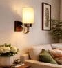Off-white Cotton Handcrafted wood & metal wall lamp with fabric shade. Perfect