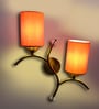 Dual wall mounted gold lamp with Orange Cotton Shade