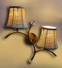 Dual wall mounted gold lamp with Vintage Beige Jute Shade
