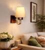 off-white Conical Cotton Fabric Shade Wall Lamp with Wood & Metal