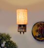 Beige Jute Elegant wall lamp with wood & metal frame . Ideal