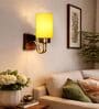 Yellow Cotton Elegant wall lamp with wood & metal base and fabric shade. Perfect