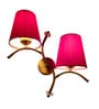 Dual wall mounted gold lamp with Red Cotton Shade