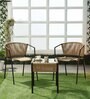 Outdoor Fabric Table and Chair Set in Beige & Brown Finish