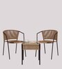 Outdoor Fabric Table and Chair Set in Beige & Brown Finish