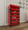 Nexa 6 Tier Shoe Rack With Wheels In Red & Black Finish