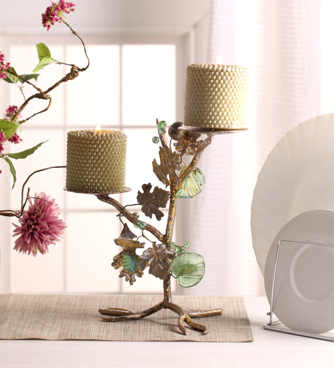 Buy Ni Decor Gold Metal Glass Tree Style Candle Holder Online