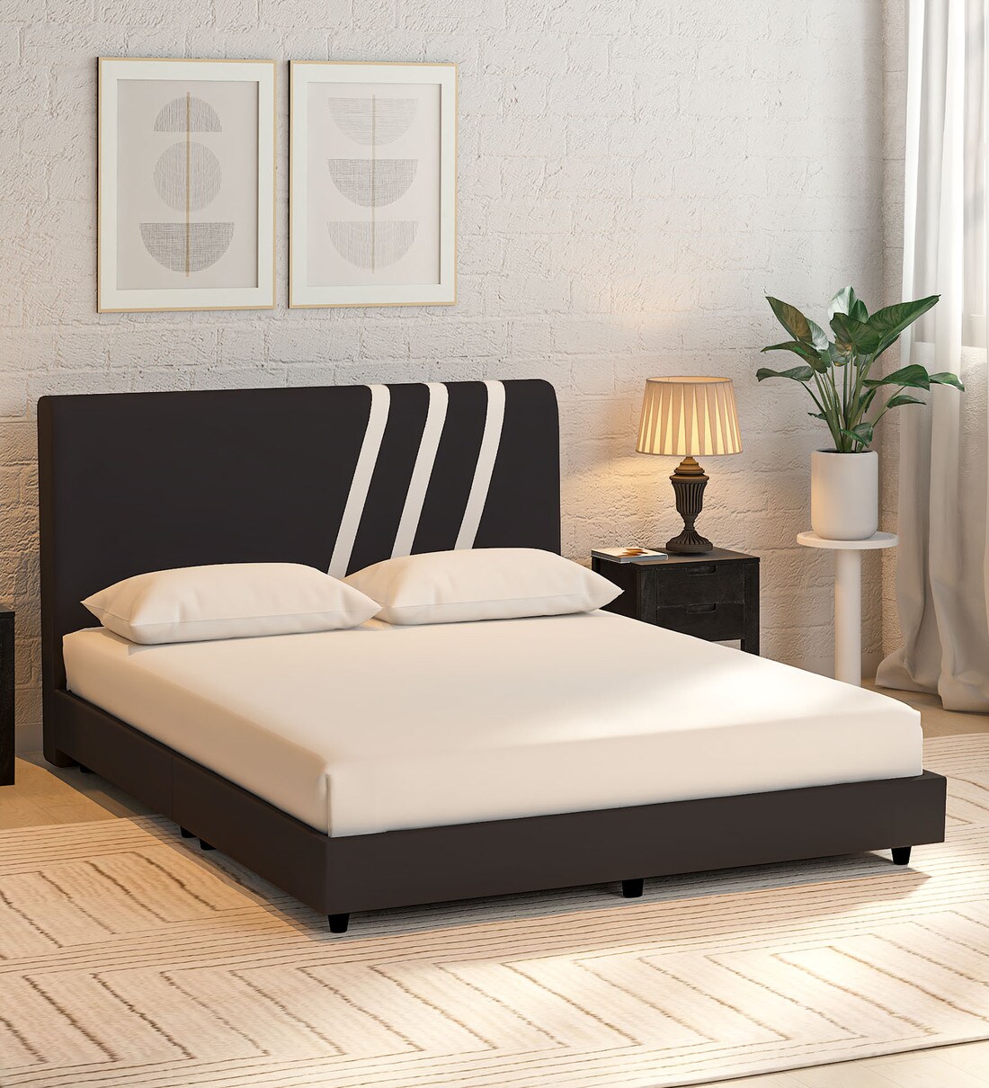 Buy Nikko Upholstered Queen Size Bed in Dark Brown Finish at 29 OFF by