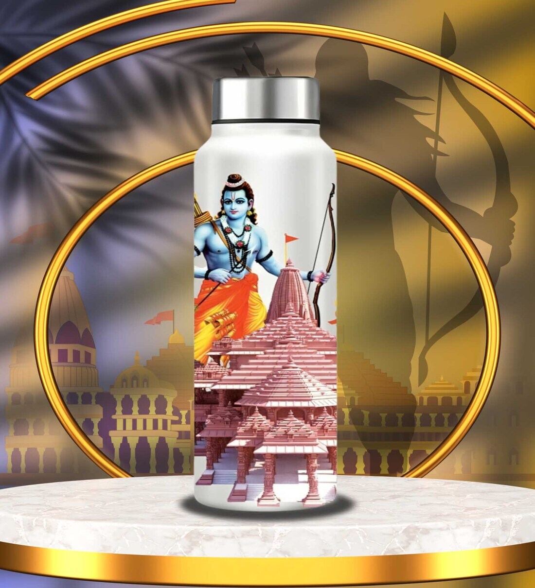 Buy White 1000mlStainless Steel Jay Shree Ram UV Printing & 3D Embossed ...