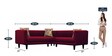 Niki 6 Seater Corner Sofa In Blood Maroon Colour in L Shape