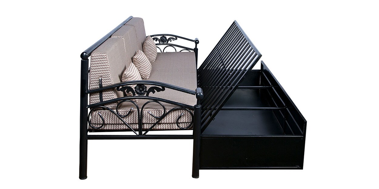 Buy Nico Metallic Sofa cum Bed with Cushions in Cream Colour by ...