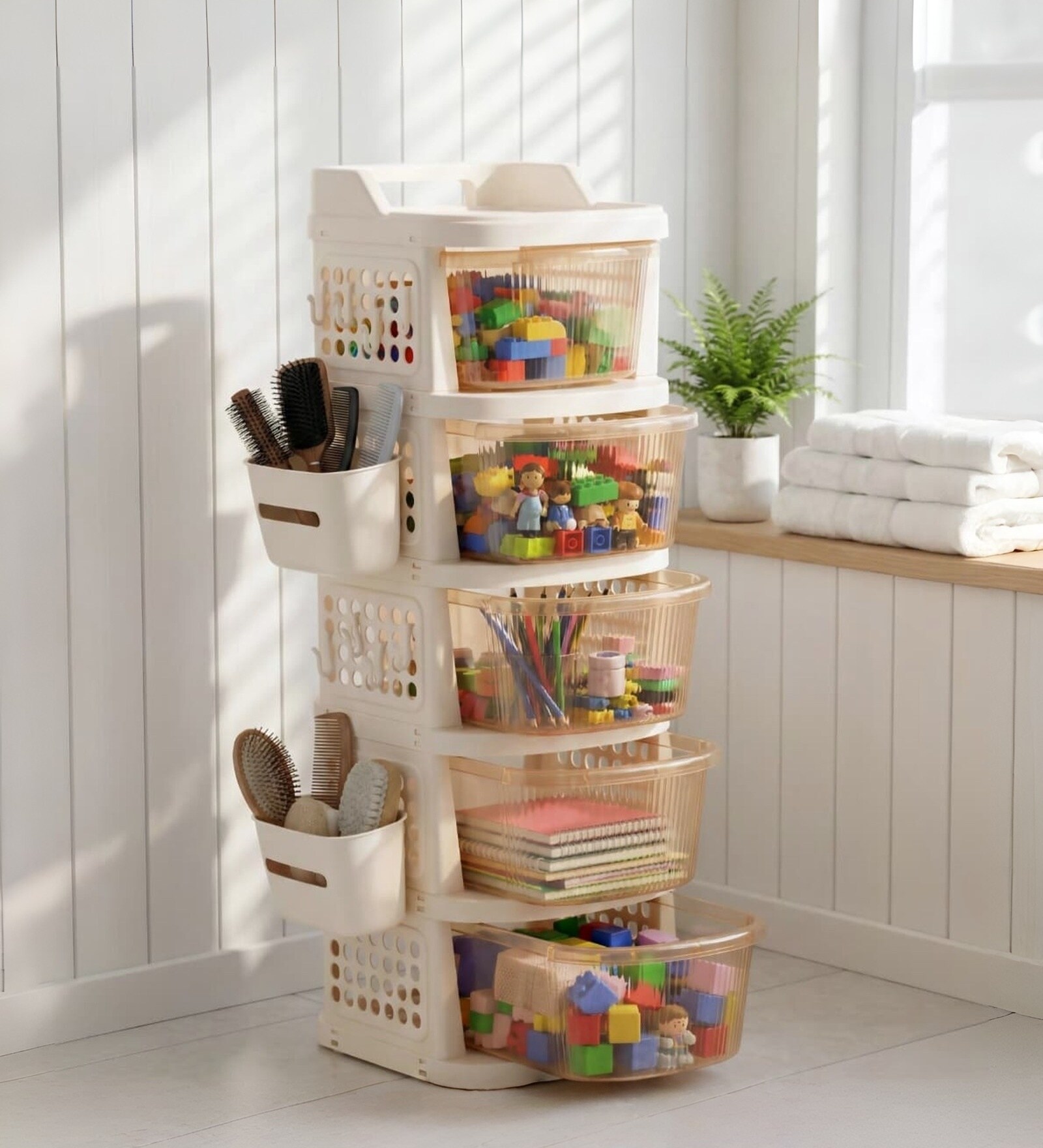 Cream Rolling Drawer With Wheels 5 Layer