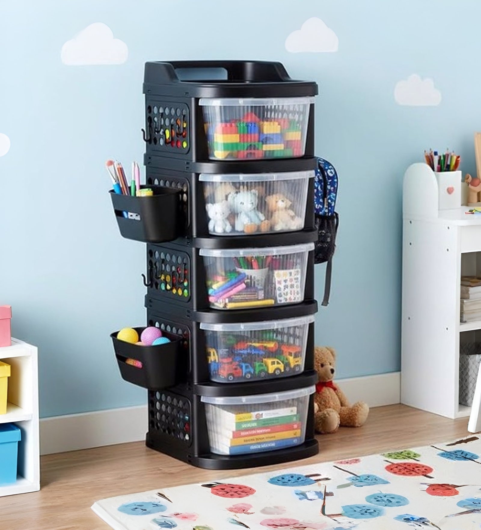 Black Rolling Drawer With Wheels 5 Layer