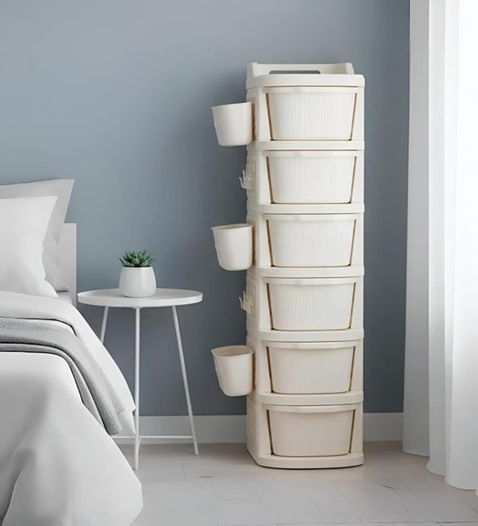 Cream Rolling Drawer With Wheels 6 Layer