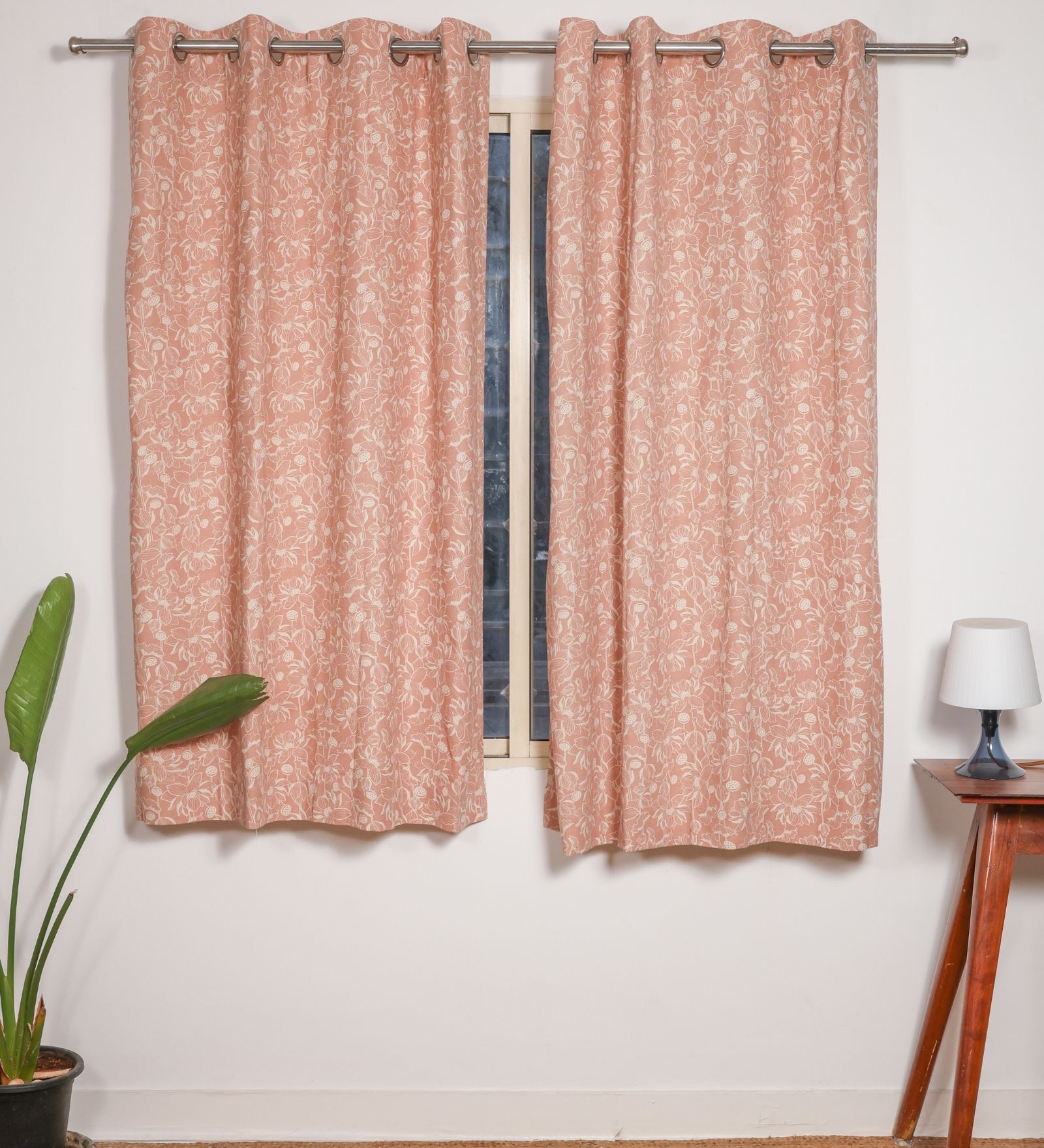 Nicosia Pink Cotton 230 GSM  Ethnic 5 Feet Room Darkening Eyelet Window Curtains (2 Pc)