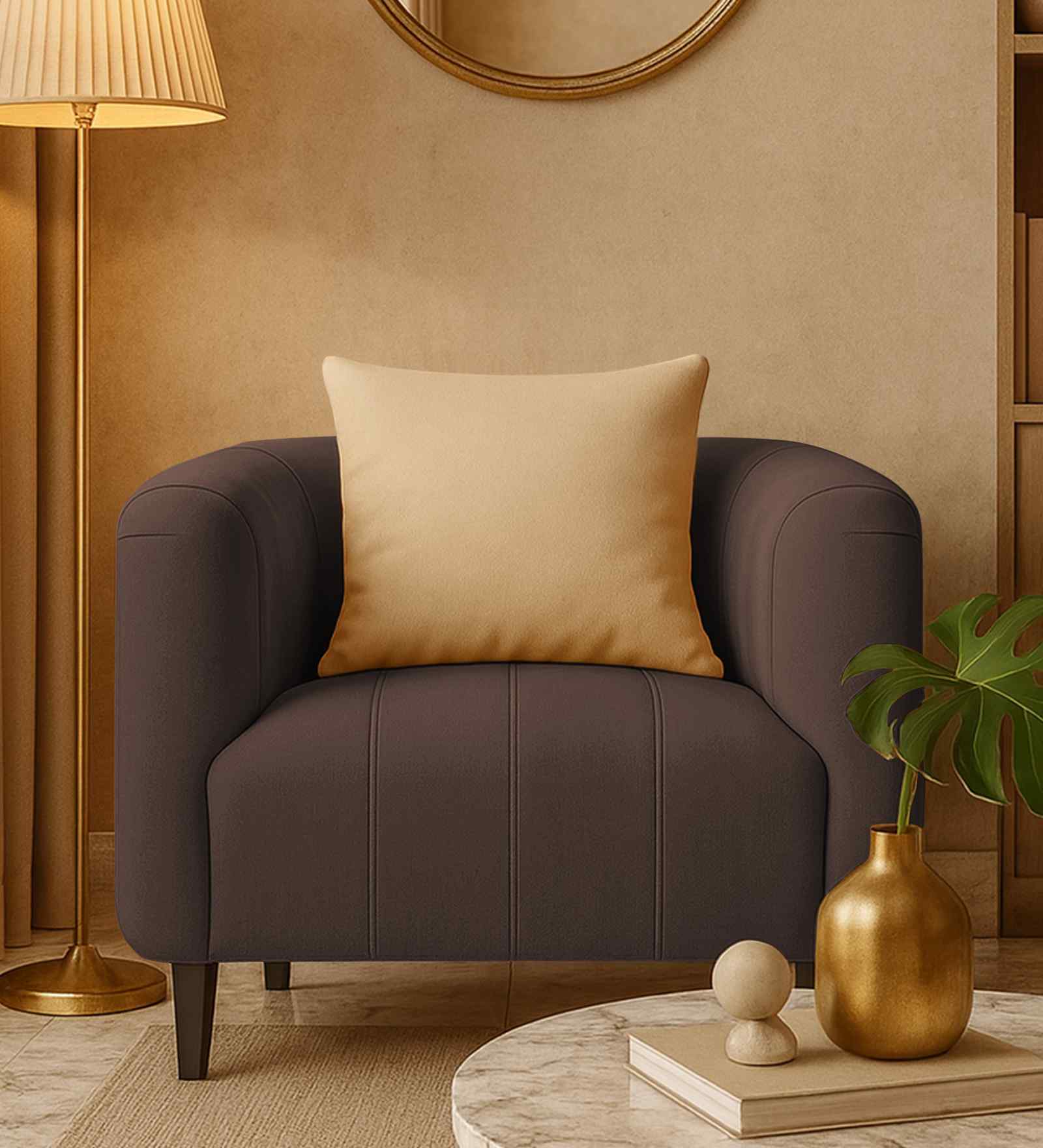 Niki Fabric 1 Seater Sofa In Coffee Brown Color