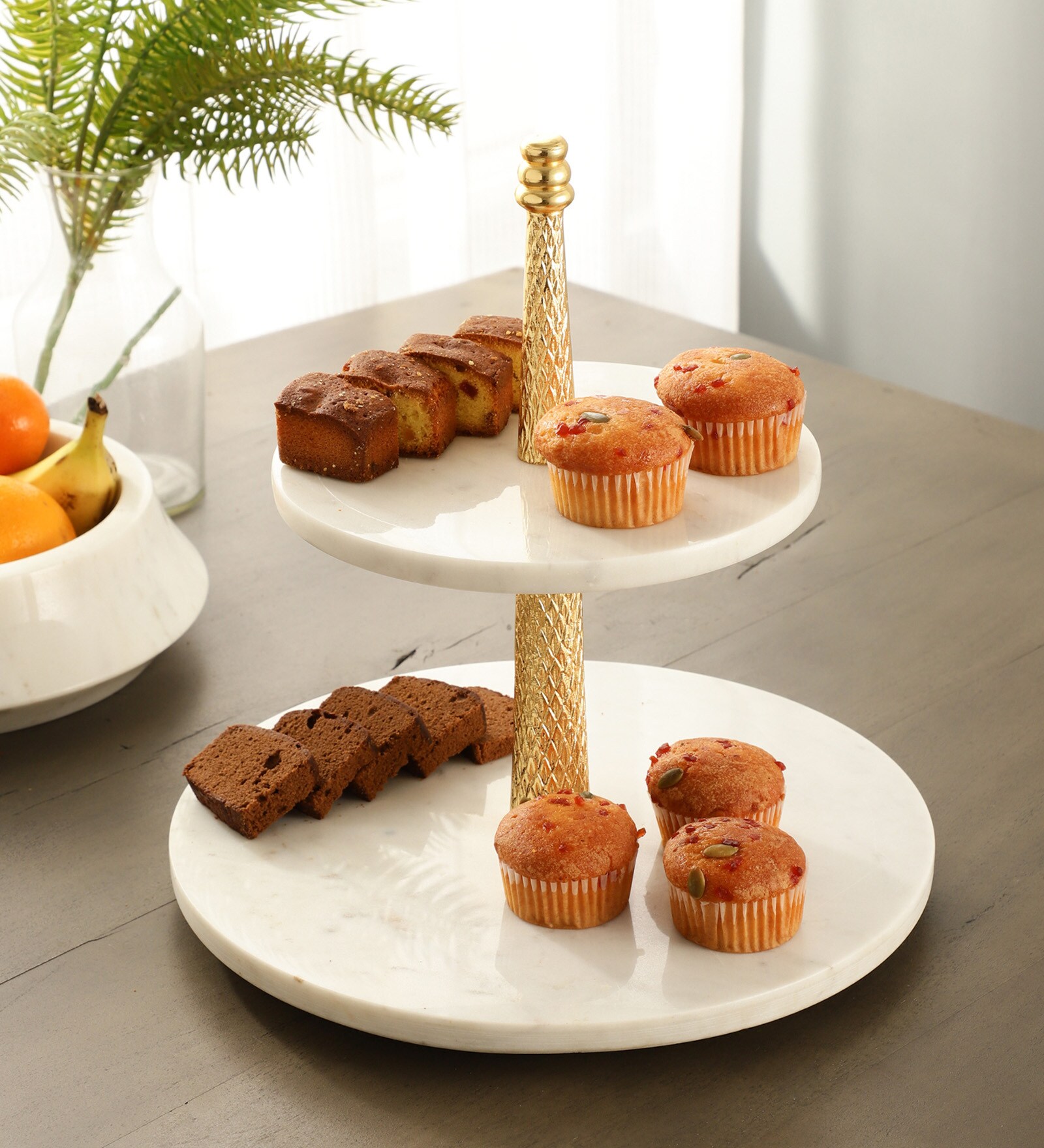 NikkisPride Elegant Two-Tier Marble Stand   Versatile Serveware for Cakes & More
