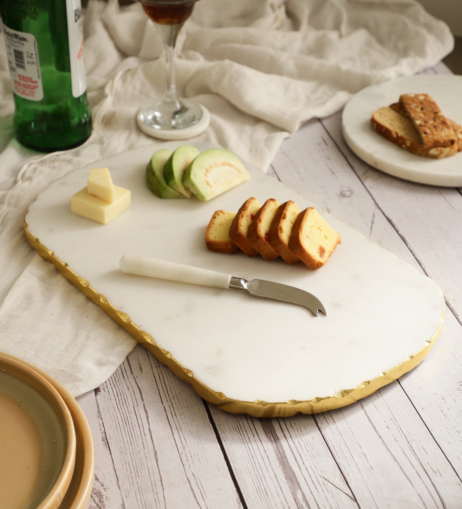 NikkisPride Oval shape Gourmet Marble Cheese Platter with Spreader   Elegant & Multi-Purpose Serveware