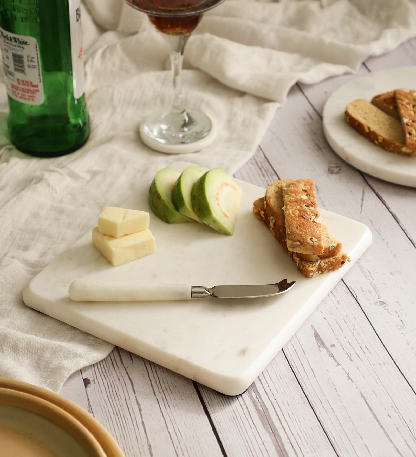 NikkisPrideGourmet Marble Cheese Platter with Spreader   Elegant & Multi-Purpose Serveware