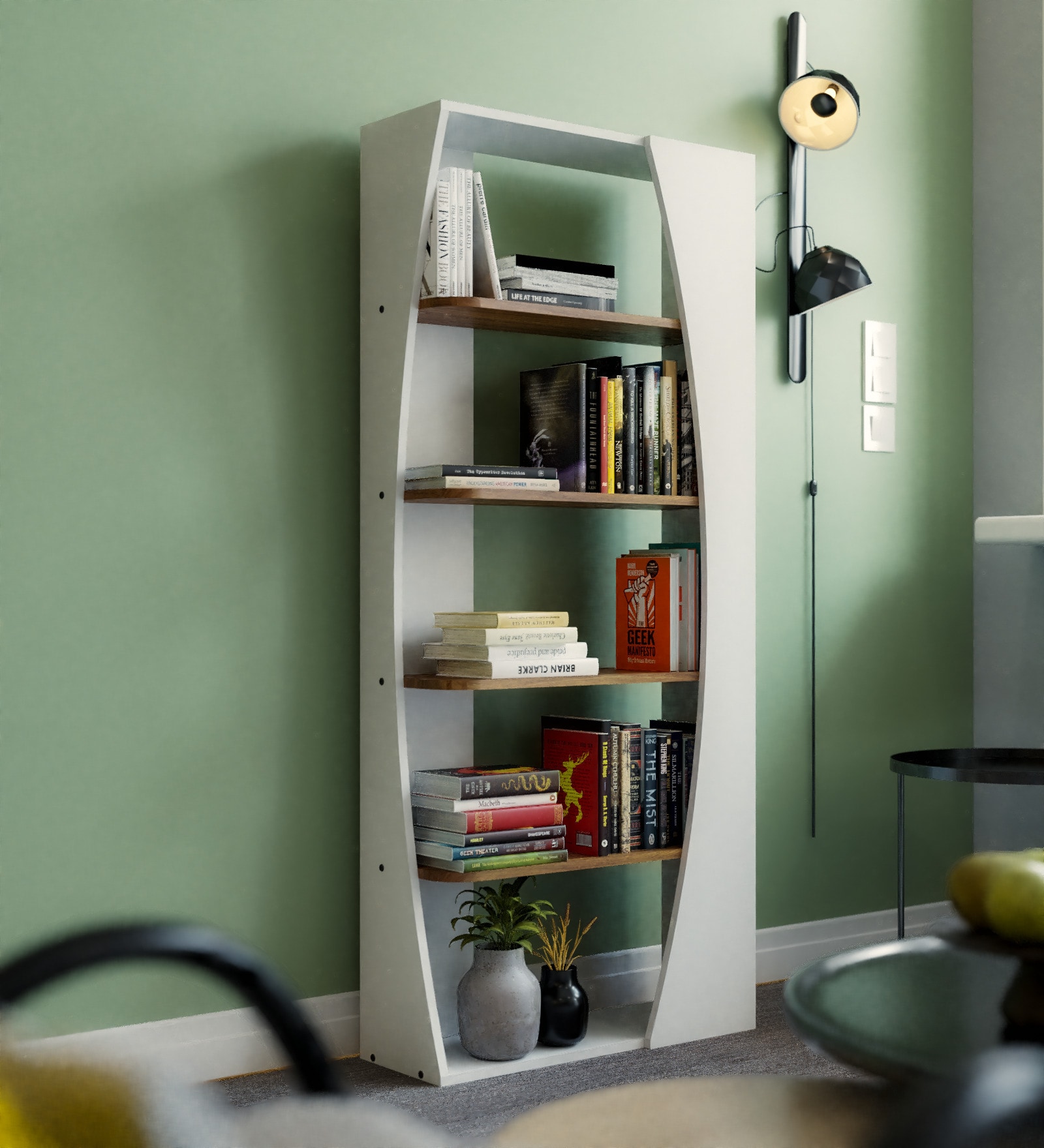 Nikola 5 Tier Bookshelf In Frosty White Finish