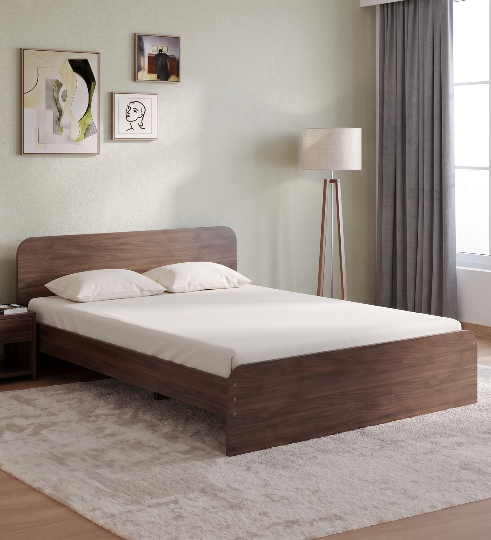 Nile Queen Bed in Planked Walnut Finish Without Storage Nile Queen Bed in Planked Walnut Finish Without Storage