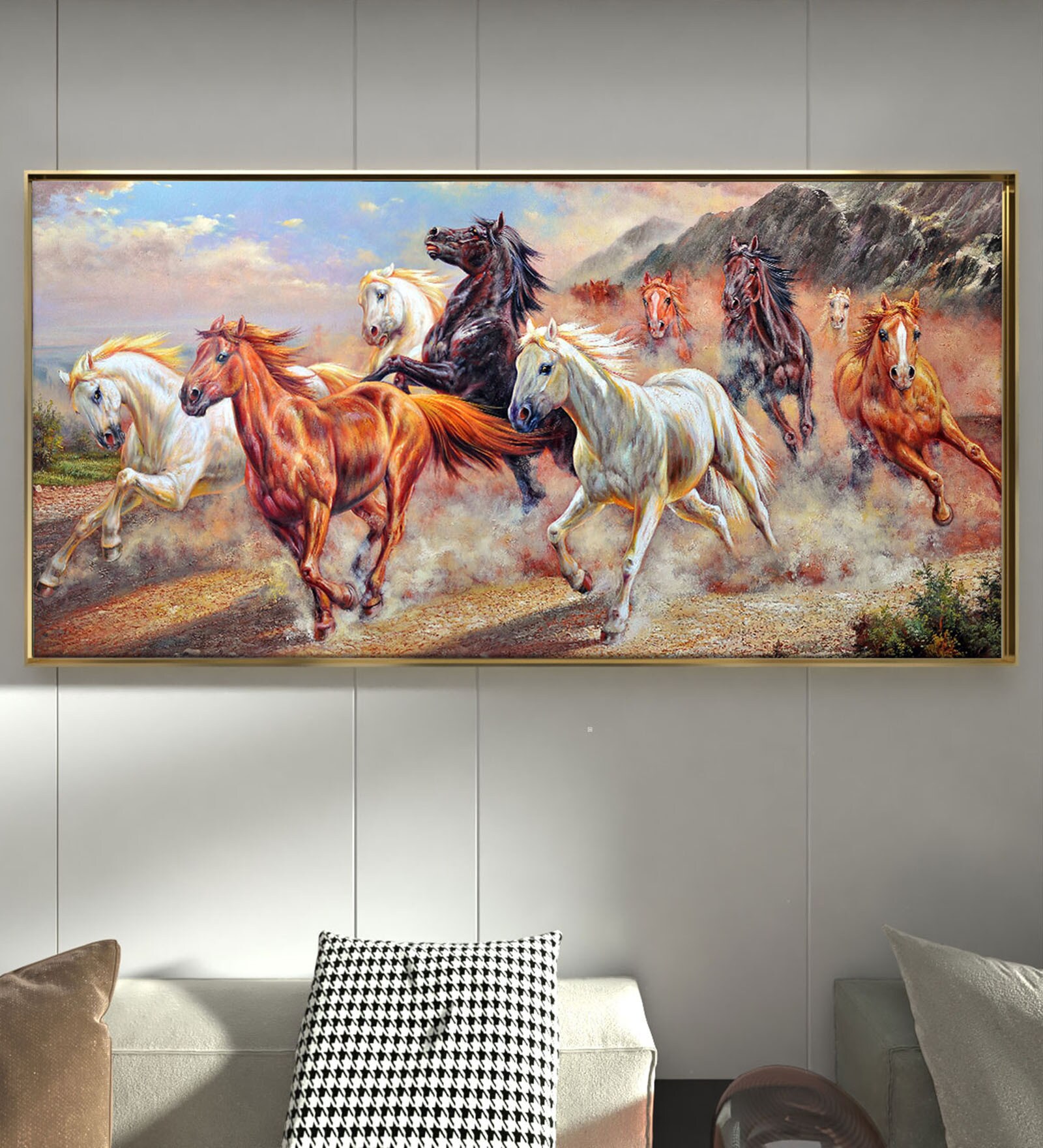 Nine Running Horse Running Prints Canvas Art Print