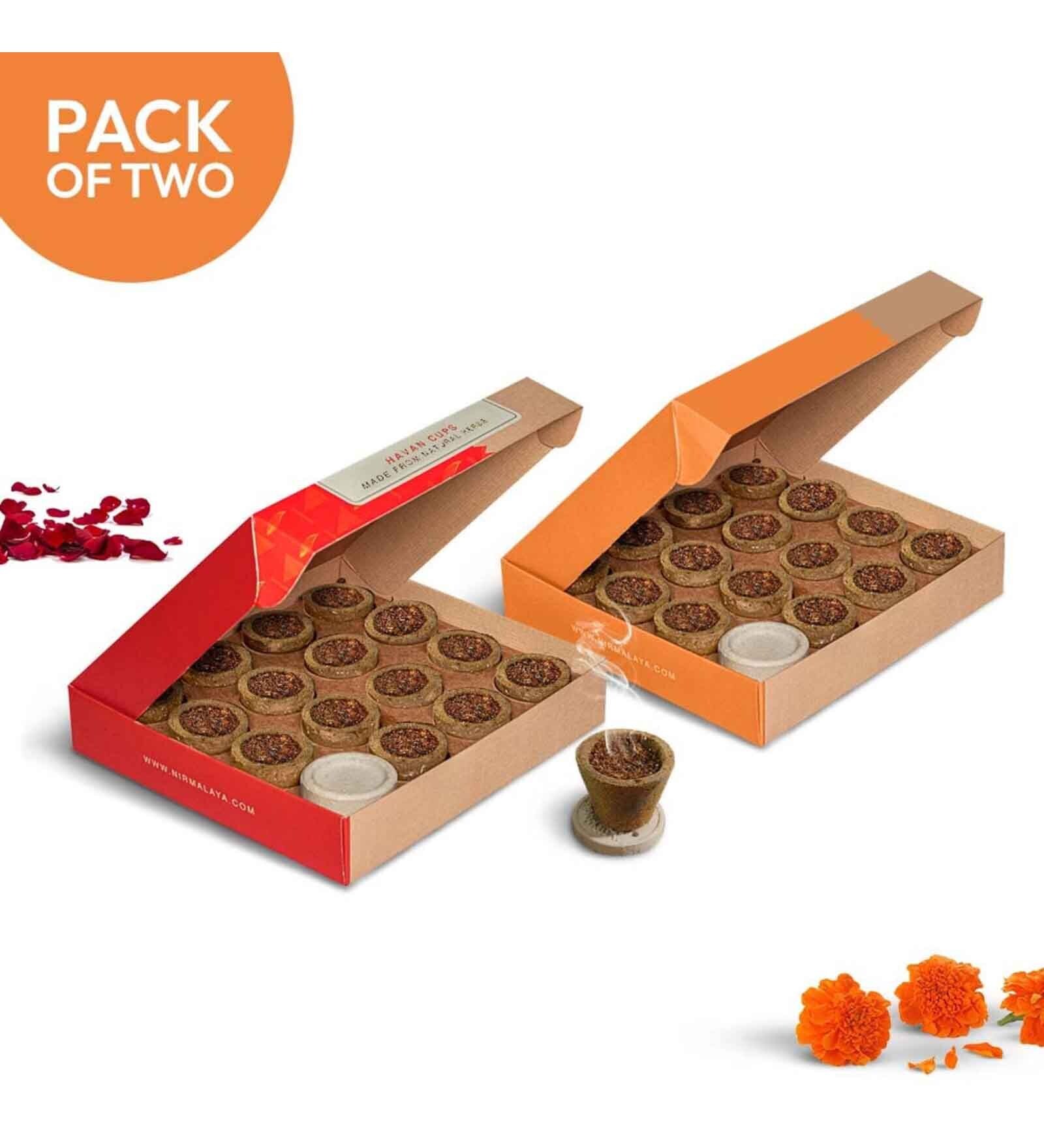 Natural Cow Dung & Sambrani (15 Each) Havan Dhoop Cups (Pack of 2)