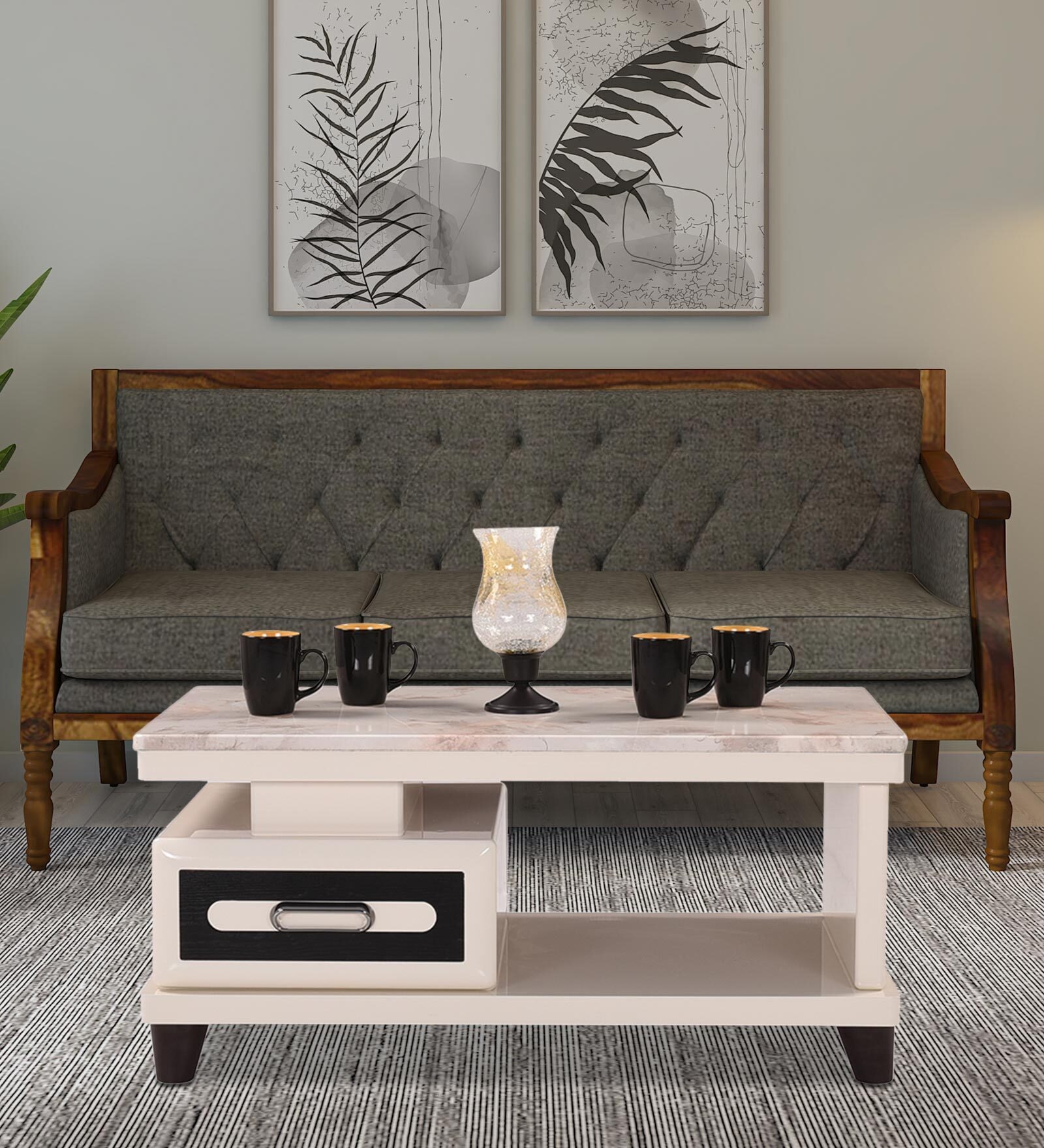 Nixi Marble Top Coffee Table In White Finish