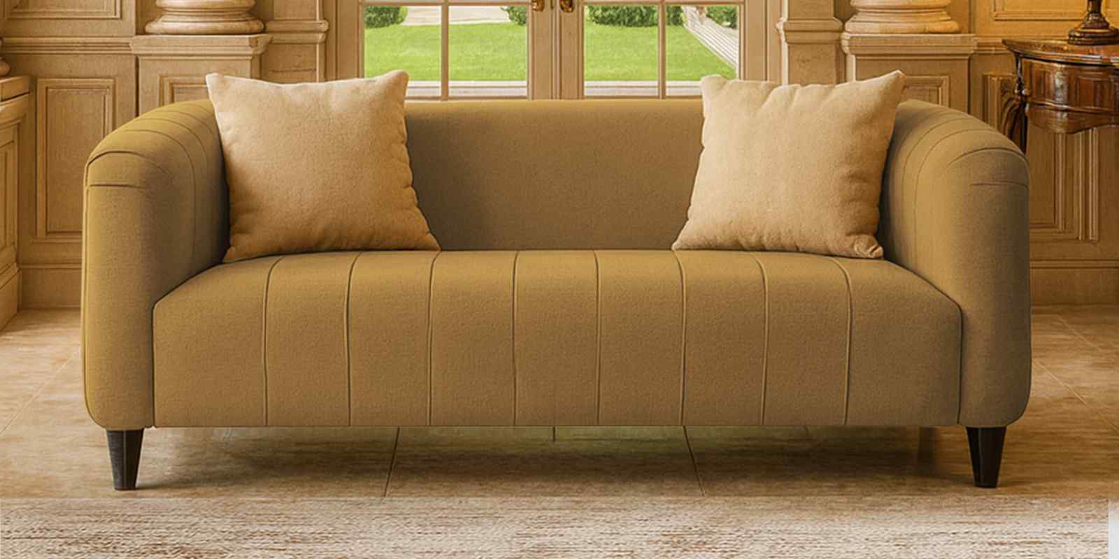 Niki Fabric 2 Seater Sofa in Mustard Yellow Colour