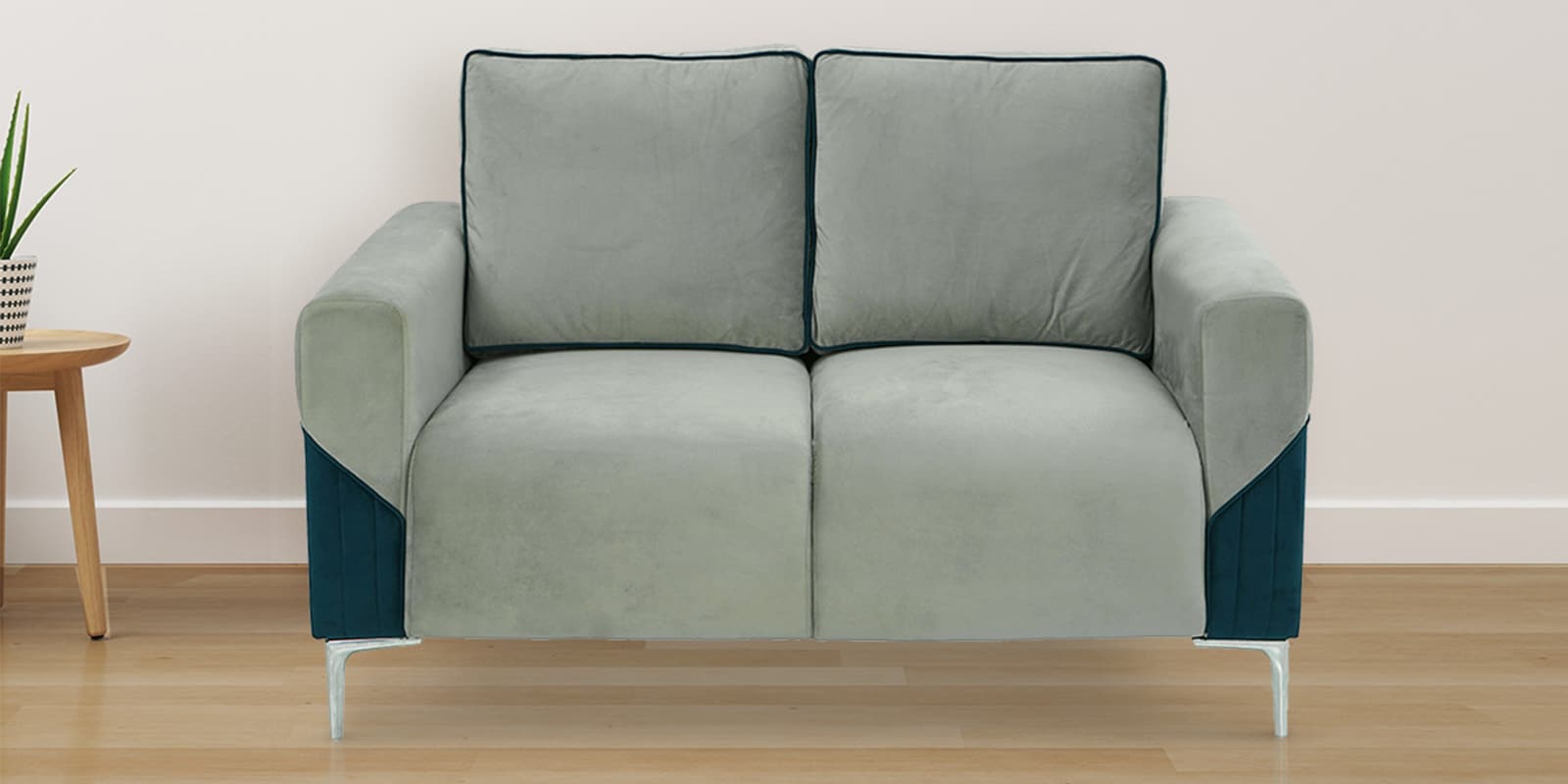 Boston Leatherette 2 Seater Sofa in Grey & Blue Colour