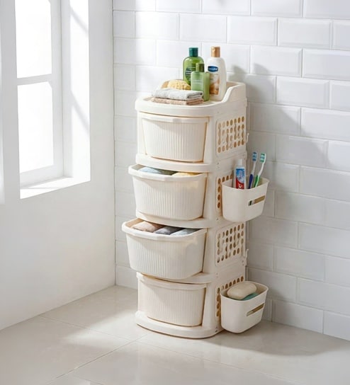 Cream Rolling Drawer With Wheels 4 Layer