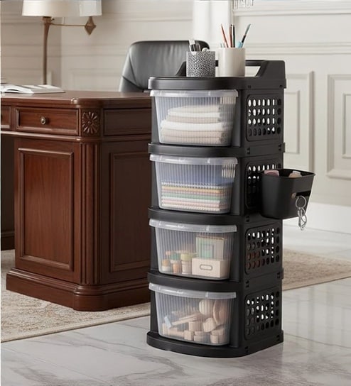 Black Rolling Drawer With Wheels 4 Layer