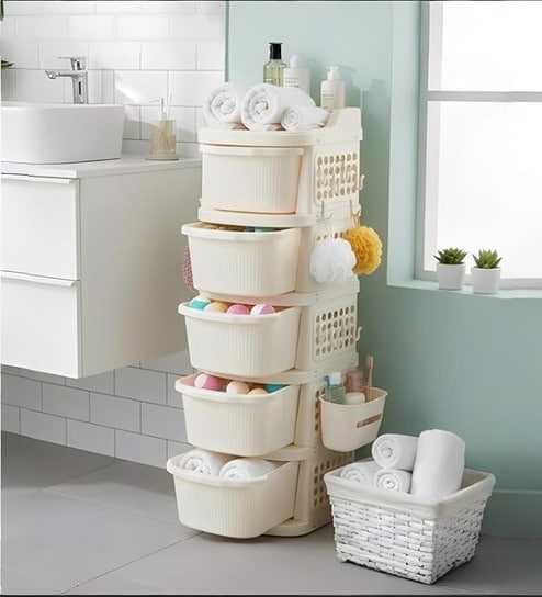 Cream Rolling Drawer With Wheels 5 Layer