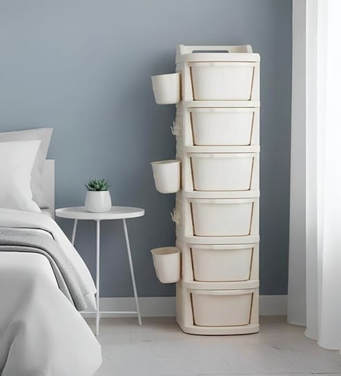 Cream Rolling Drawer With Wheels 6 Layer
